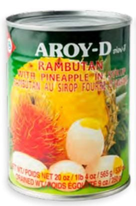 Almíbar Rambutan Con Piña Aroy-D 565Gr caja de 24 unidades