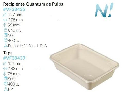 Bandeja con tapa  Quantun De Pulpa 178X127X55 Mm 840 Ml Pack 50 Unidades