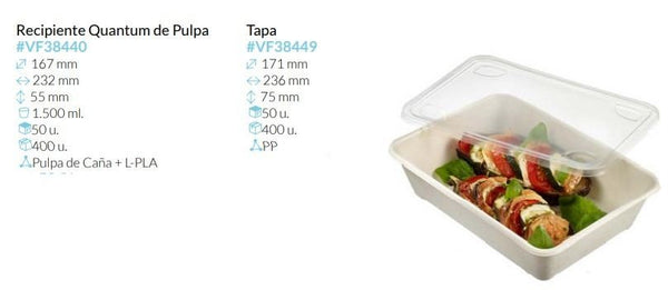 Bandeja Quantun De Pulpa 232X167X55 Mm  1500 Ml Pack 50 Unidades