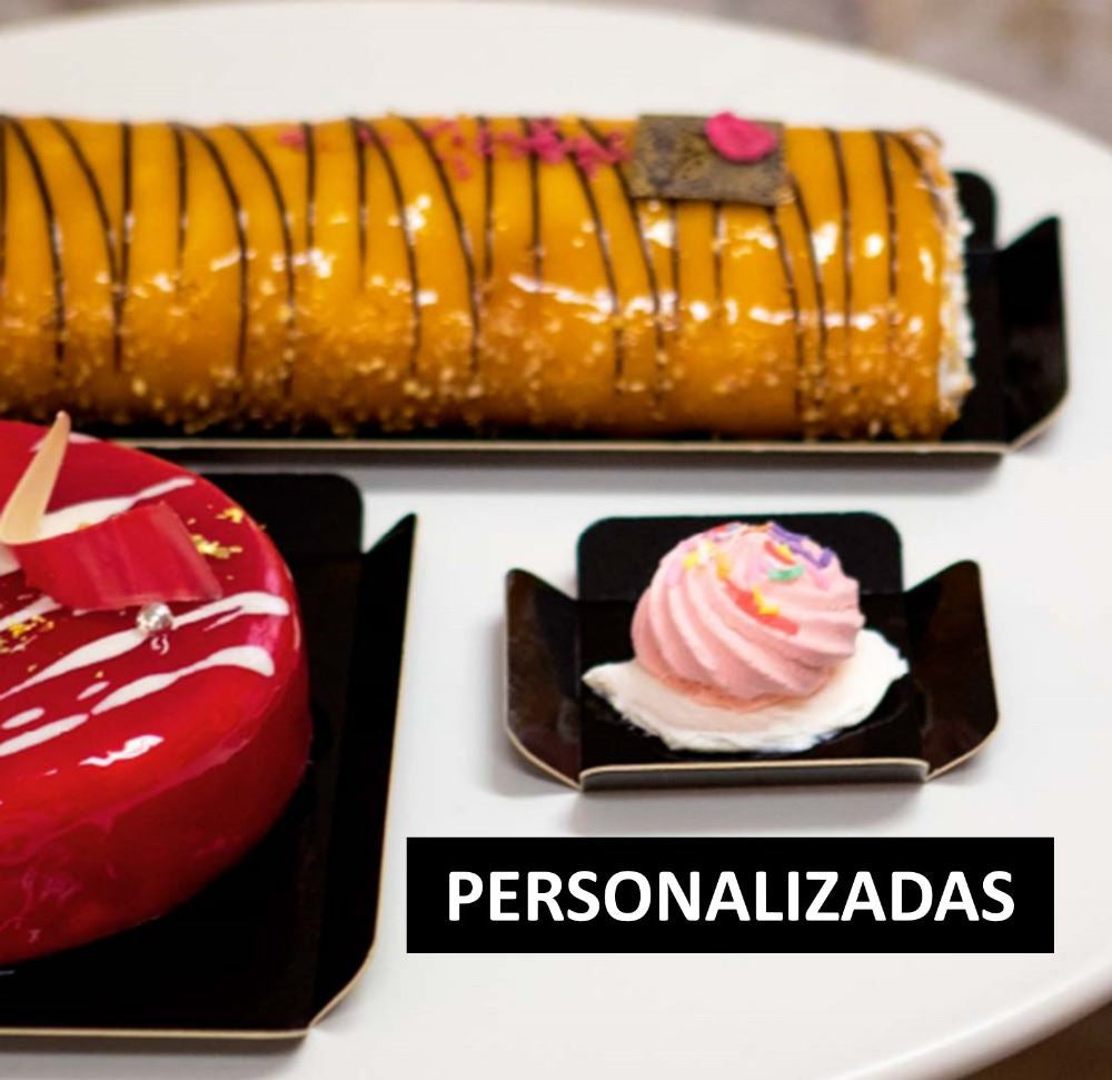 Bandejas de cartón personalizadas con estampación de nombre  caja de 100 uni varios formatos cuadrado,rectangular,largo