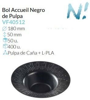 Bol Accueil Negro De Pulpa Ø 180 Alto 50 Mm Pack 50 Un.