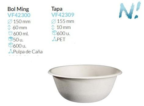 Bol Ming Pulpa De Caña Ø 194 Alto 93 Mm 750 Ml Pack 50 Unidades