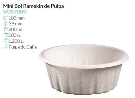 Bol Ramekin Blanco Ø 103 Alto 39 Mm 200 Ml Pack 100 Unidades