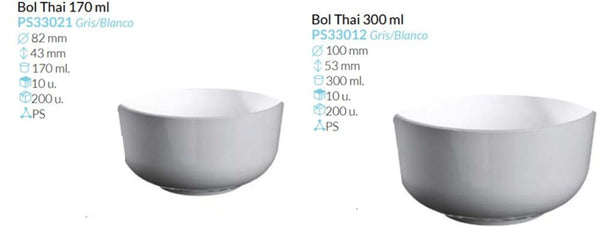 Bol Thai  Gris-Blanco varios tamaños Pack 10 Unid