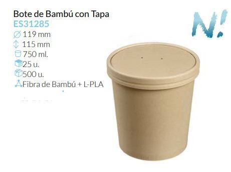 Bote De Bambu Con Tapa Ø 119 Alto 115 Mm 750 Ml Pack 25 Unidades