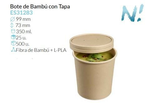 Bote De Bambu Con Tapa Ø 99 Alto 73 Mm 350 Ml Pack 25 Unidades