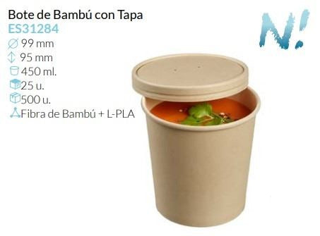 Bote De Bambu Con Tapa Ø 99 Alto 95 Mm 450 Ml Pack 25 Unidades