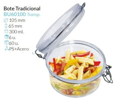 Bote Tradicional Tte Cierre Hermético Ø 105 Alto 65 Mm 300 Ml Pack 6 Unid