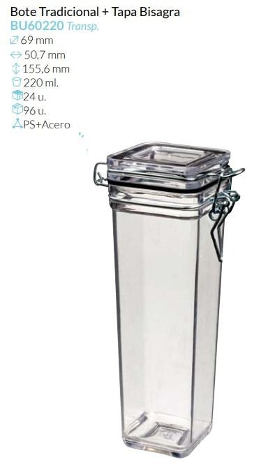 Bote Tradicional Tte. Con Tapa 69X50,7X155,6 Mm. 220 Ml. Pack 24 Unid