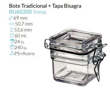 Bote Tradicional Tte. Con Tapa 69X50,7X53,6 Mm. 60 Ml. Pack 24 Unid