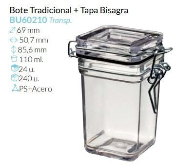 Bote Tradicional Tte. Con Tapa 69X50,7X85,6 Mm. 110 Ml. Pack 24 Unid