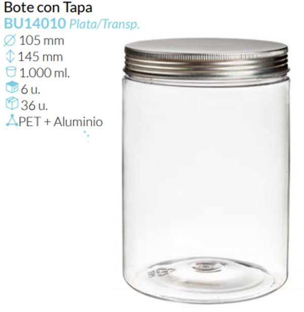 Bote Tte. Con Tapa Plata Ø 105Mm Alto 145 Mm 1000 Ml Pack 6 Unid