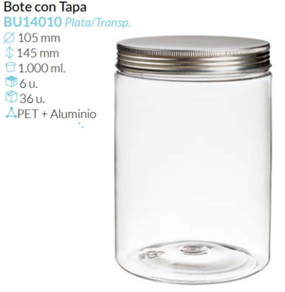 Bote Tte. Con Tapa Plata Ø 105Mm Alto 145 Mm 1000 Ml Pack 6 Unid