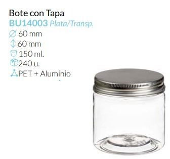 Bote Tte. Con Tapa Plata Ø 60Mm Alto 60 Mm 150 Ml Caja 240 Unid