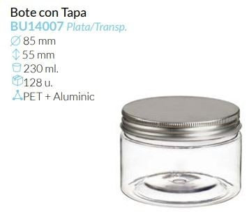 Bote Tte. Con Tapa Plata Ø 85Mm Alto 55 Mm 230 Ml Caja 128 Unid