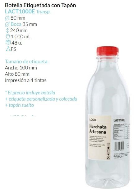 Botella 1000 Ml Etiquetado Con Tapón Caja 48 Unid