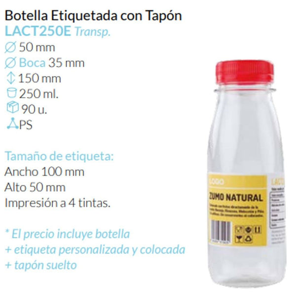 Botella 250 Ml Etiquetado Con Tapón Caja 90 Unid