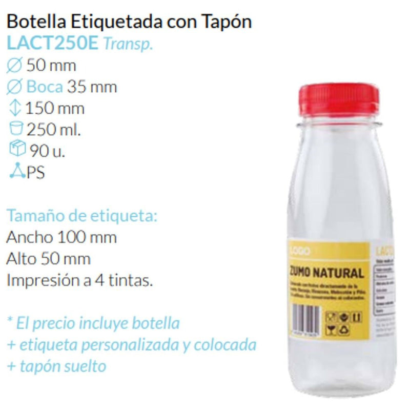 Botella 250 Ml Etiquetado Con Tapón Caja 90 Unid
