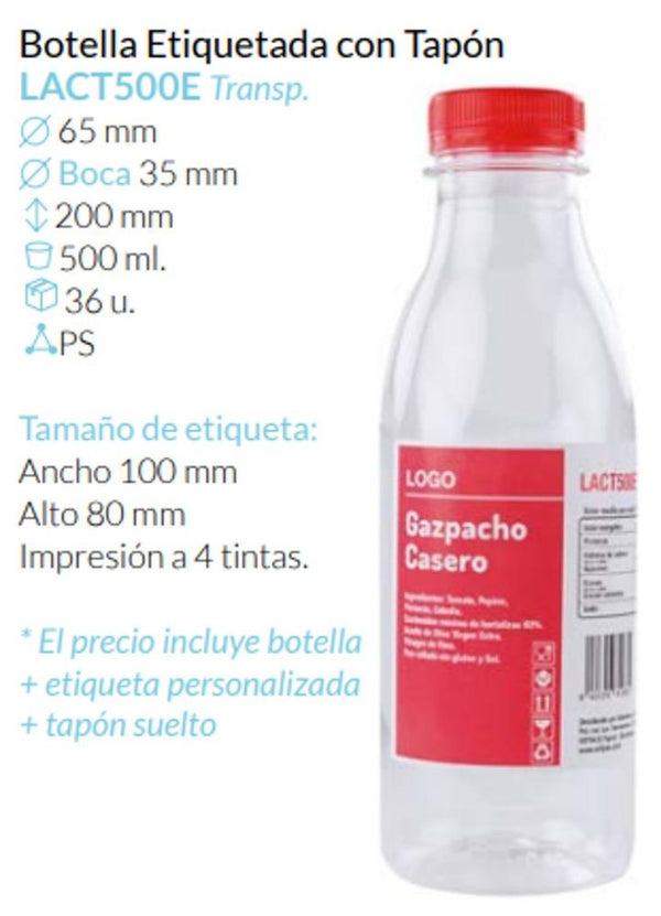 Botella 500 Ml Etiquetado Con Tapón Caja 36 Unid