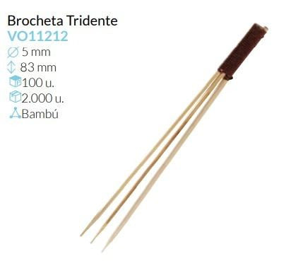 Brocheta Bambu Tridente Ø 5, Alto 83 Mm  Pack 100 Unidades