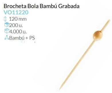 Brocheta Bola Bambu Grabada Alto 120 Pack 200 Unidades