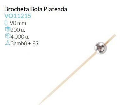 Brocheta Bola Plateada Alto 90 Mm Pack 200 Unidades