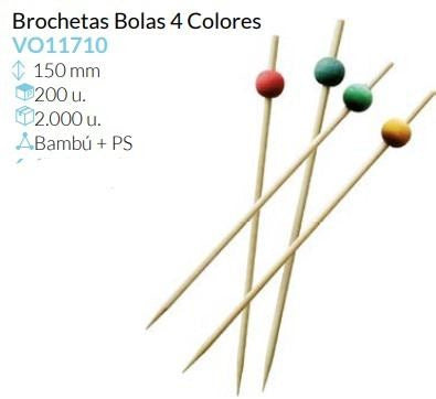 Brocheta Bolas 4 Colores 120 Mm Pack 200 Unidades