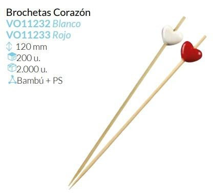 Brocheta Corazón 120 Mm Blanca Pack 200 Unidades