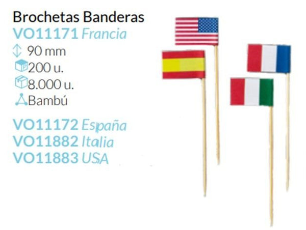 Brocheta de Bambú Banderas de varios paises 200unidades