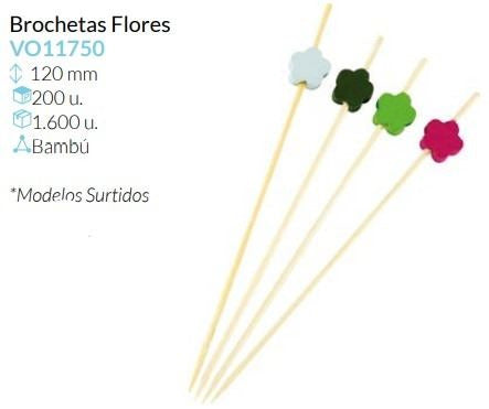 Brocheta De Bambu Flores 120 Mm  Pack 200 Unidades