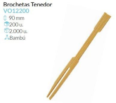Brocheta De Bambu Tenedor 90 Mm Pack 200 Unidades