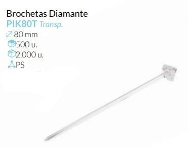 Brocheta Diamante 80 Mm Transparente Pack 500 Unid