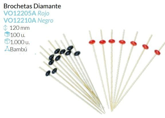 Brocheta Diamante Rojo o Negro 100 unidades