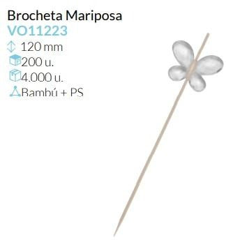 Brocheta Mariposa Alto 120 Mm Pack 200 Unidades