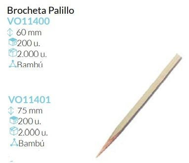 Brocheta Palillo 75 Mm Pack 200 Unidades
