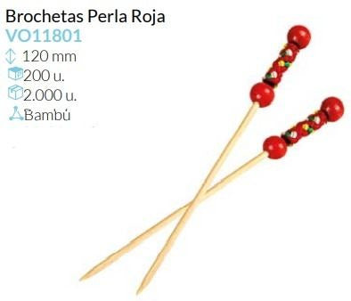 Brocheta Perla Roja 120 Mm Pack 200 Unidades