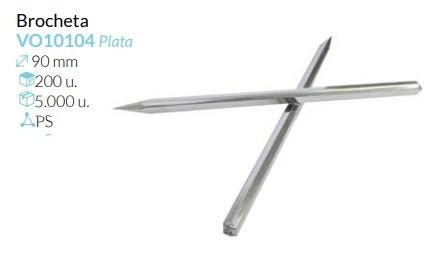 Brocheta Plastico Plateada 90 Mm Pack 200 Unid