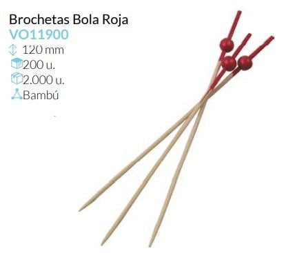 Brocheta Rojo 120 Mm Pack 200 Unidades