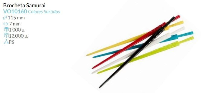 Brocheta Samurai Colores Surtidos 115X7 Mm Pack 1000 Unid