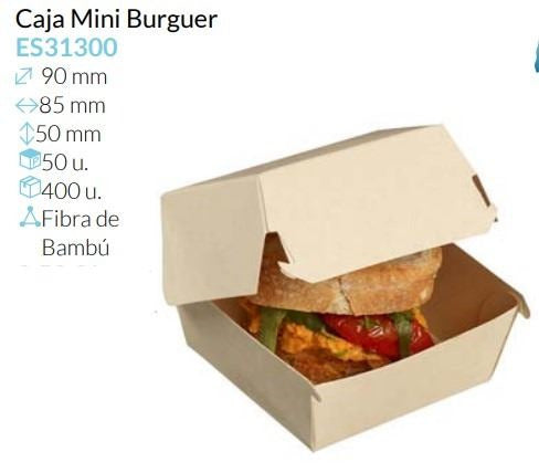 Caja Mini Burger Fibra Bambu 90X85X50 Mm Pack 50 Unidades