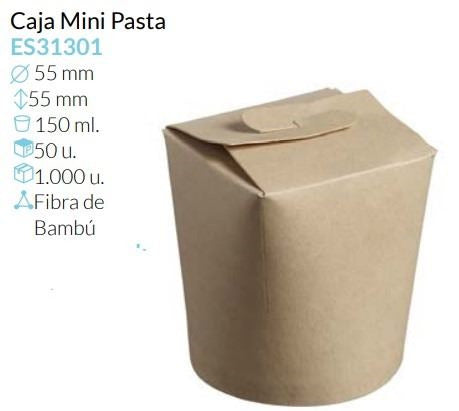 Caja Mini Pasta Fibra Bambu Ø 55 Alto 55 Mm 150 Ml Pack 50 Unidades