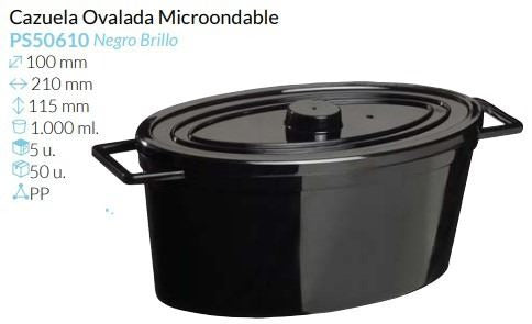 Cazuela Negra Brillante Ovalada 1000 Ml Con Tapa Pack 5 Unid