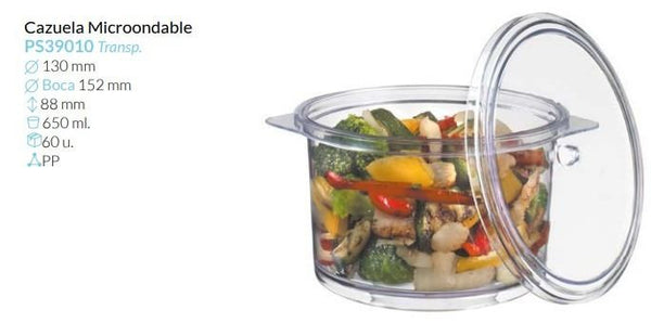 Cazuela Tte Con Tapa Ø Boca 152 Base Ø 130 Alto 88 Mm 650 Ml Caja 60 Unid