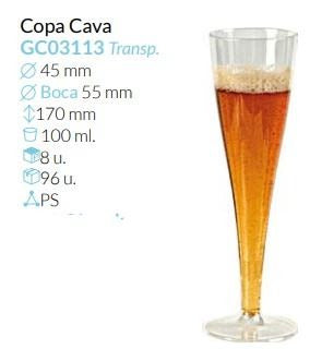 Copa De Cava Tte. Boca Ø 55 Base Ø 45 Alto 170 Mm 100 Ml Pack 8 Unid