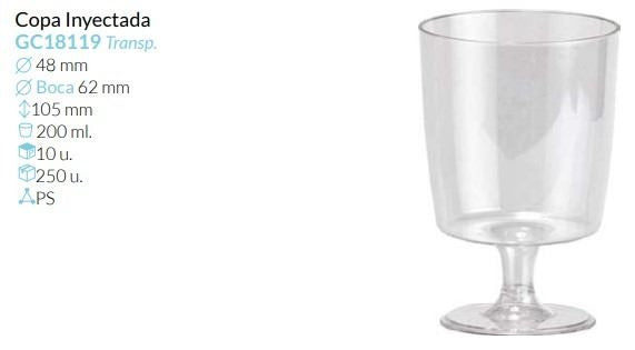 Copa Inyectada Tte Ø 62 Base Ø 48 Alto 105 Mm 200 Ml Pack 10 Unid