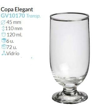 Copa Vidrio Elegant Ø 45 Alto 110 Mm 120 Ml Pack 6 Unid
