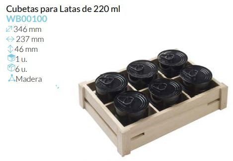 Cubeta Madera Para Lata 220 Ml. 346X237X46 Mm Pack 1 Unid