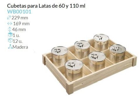 Cubeta Madera Para Latas 60 Y 110 Ml. 229X169X46 Mm Pack 1 Unid