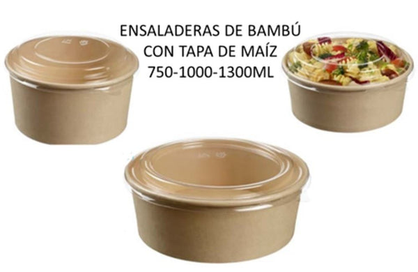 Ensaladeras de Bambú con tapa de PLA varios tamaños