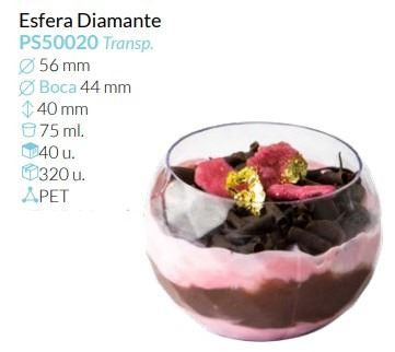 Esfera Diamante Transparente Ø 57 Alto 40 Mm 75 Ml Pack 40 Unid